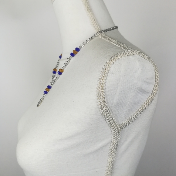 Fancy pentacle necklace blue & gold faceted glass beads witchy pagan new age - Picture 4 of 5